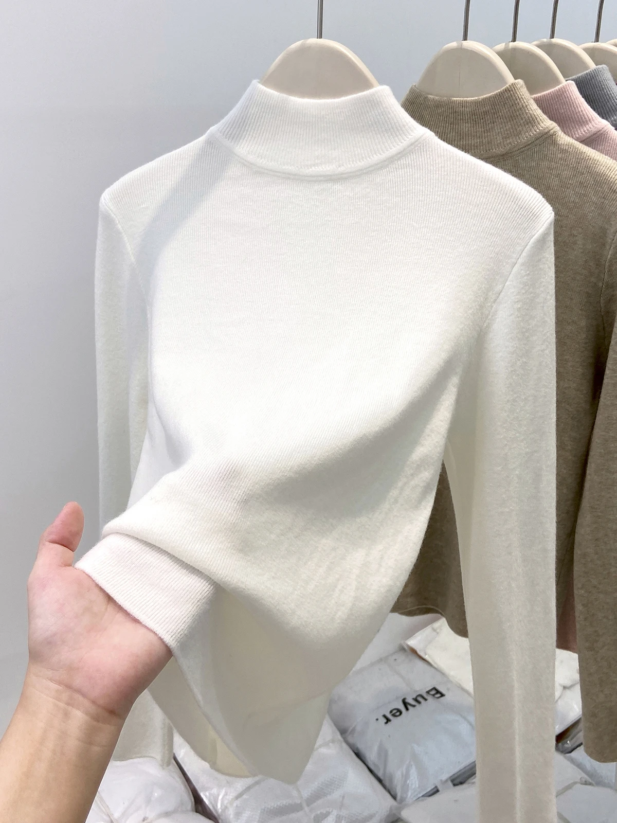 

White Knitted Soft Cozy High Collar Women's Sweater Spring New Sle Commute Sle Slim Fit Long Sve Regular Length Top