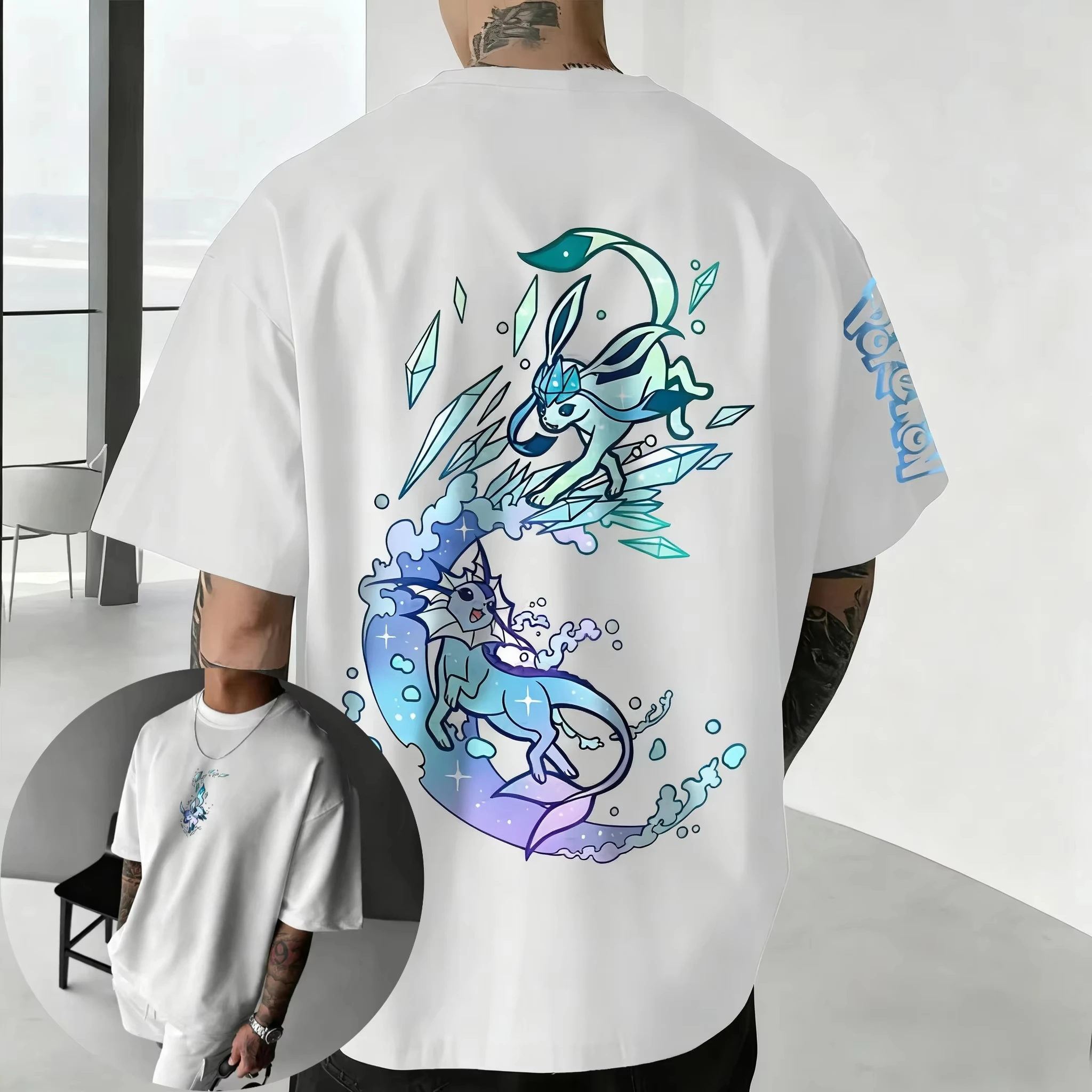 

Мужские и женские футболки с изображением покемонов, новые летние футболки с принтом Eeveelution, повседневные свободные футболки больших размеров для родителей и детей, топ с короткими рукавами