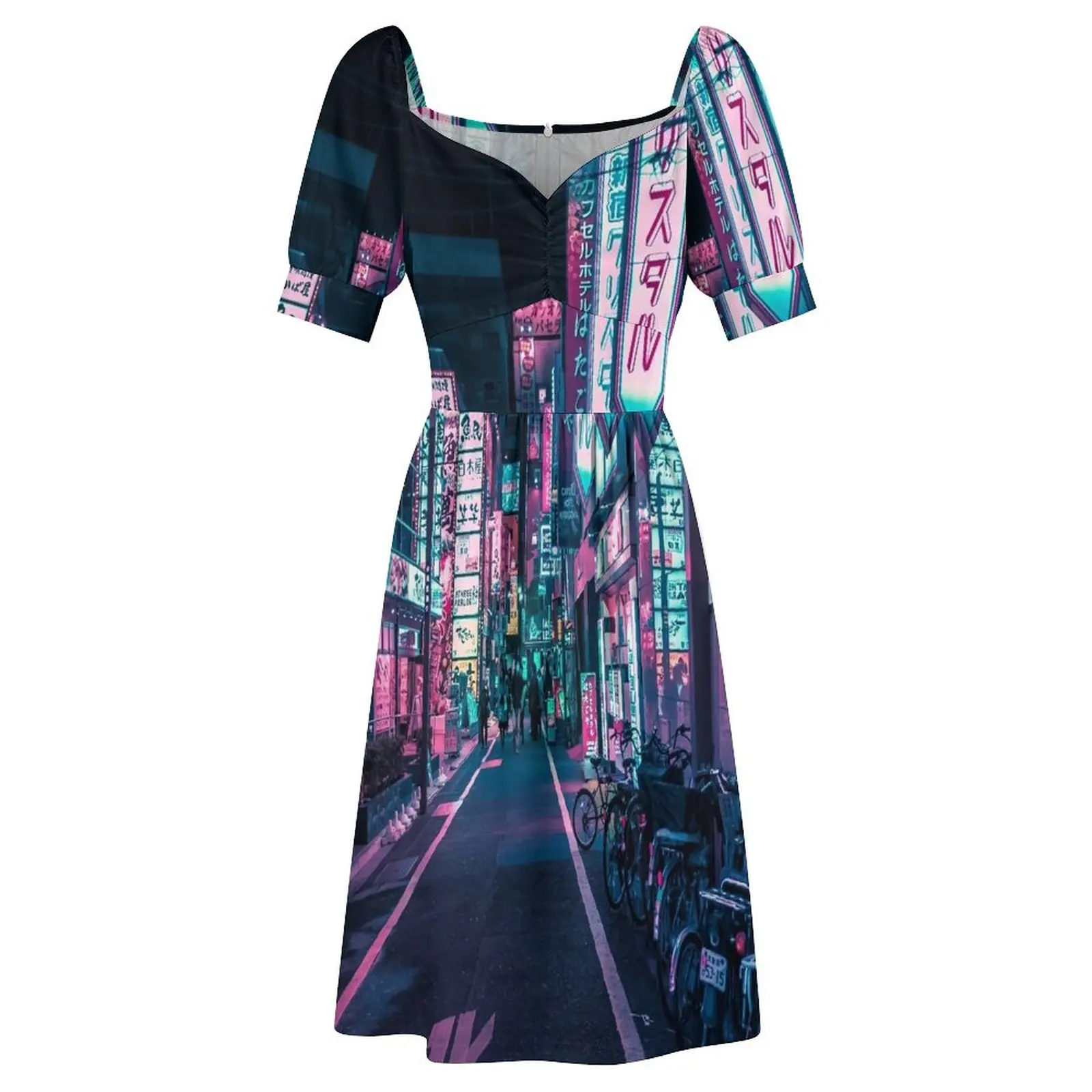 Tokyo - A Neon Wonderland Short Sleeved Dress Women's evening dress beach outfits for women Dress