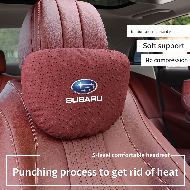 For Subaru STI Brz Ascent Forester Impreza Legacy Outback WRX XV Suede Car Headrest Neck Support Seat Lumbar Cushion Neck Pillow