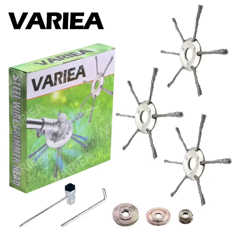 VARIEA-3pcs of High-Quality 9-Inch Steel Wire Trimming Head, with 5 Adapters, an Effective Grass Trimmer And Moss/Rust Removal T