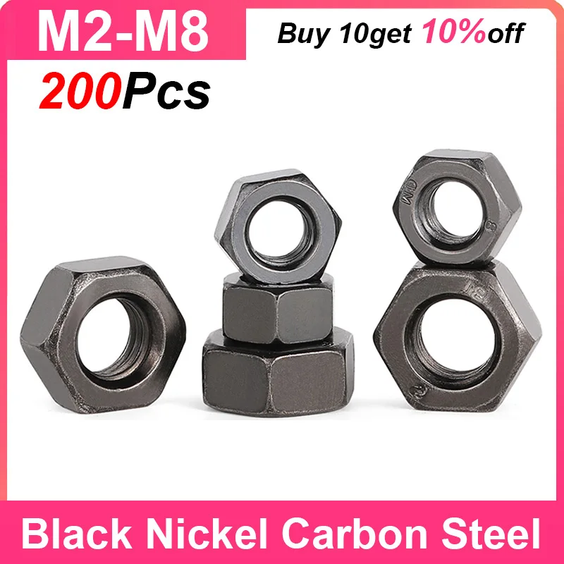 

Hexagon Hex Nuts M2 M2.5 M3 M4 M5 M6 M8 Black Nickel Plating Carbon Steel Metric Hex Nuts Anti-rust Hardware for Screw Bolts