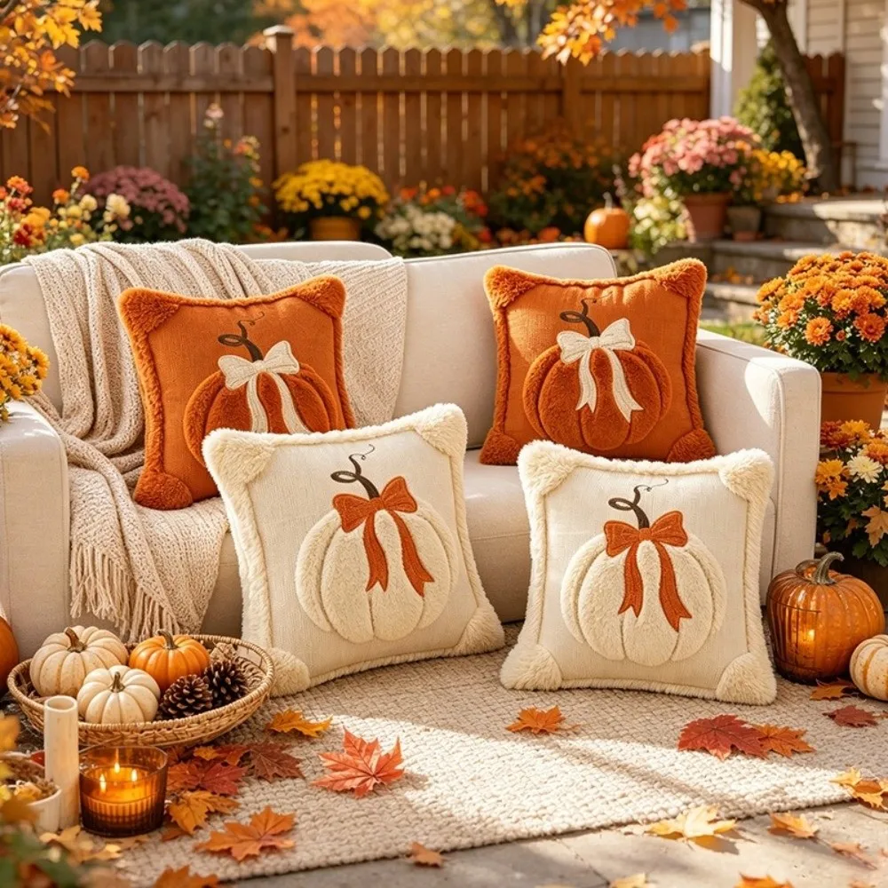 Comfortable Halloween Pumpkin Pillow Cover Soft Texture Skin-friendly Pumpkin Plush Cushion Wear Resistant Throw Pillowcase