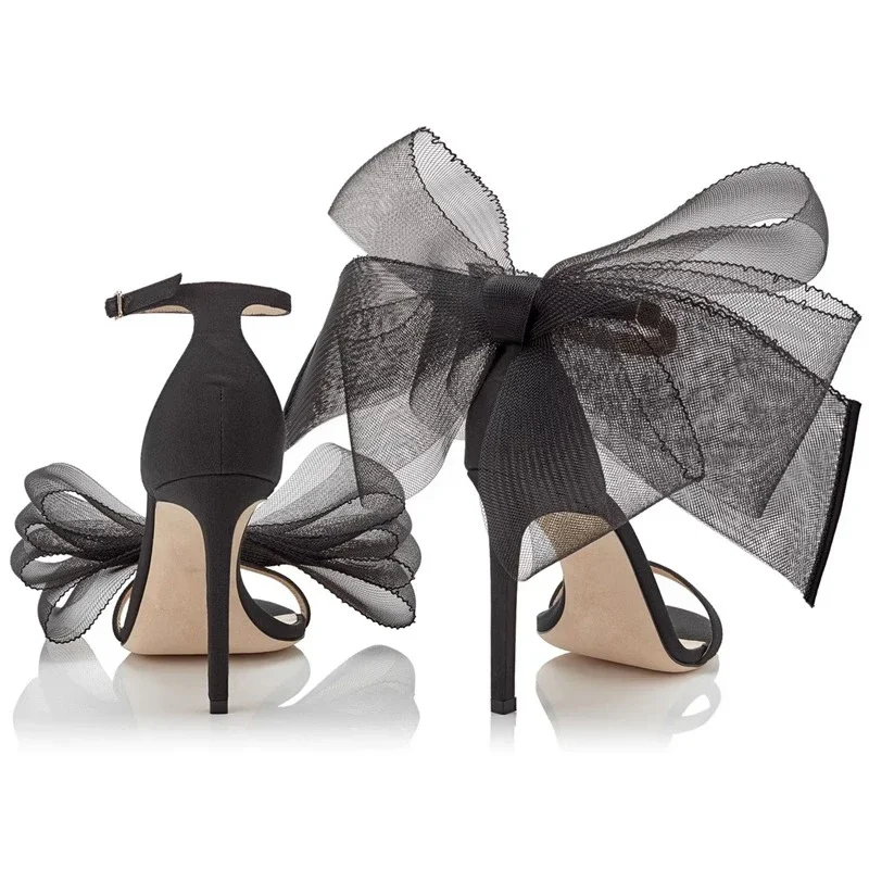 2024 new wedding high heels lace bow asymmetrical design big brand women's shoes comfortable sexy black high heels