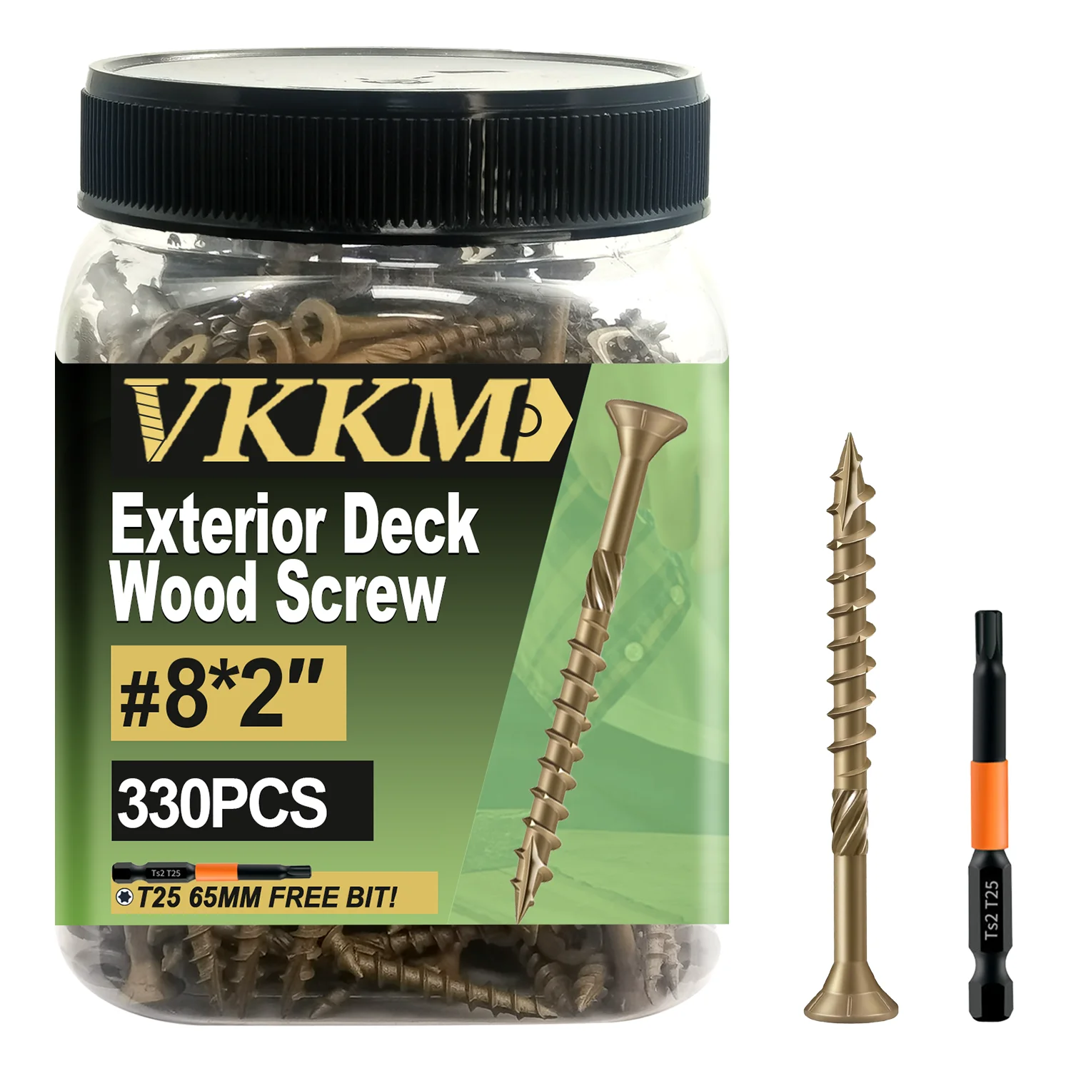 

VKKM #8*2 330Pcs Torx Drive Deck Screws with Knurled Shank – Anti-Slip Design, Weatherproof for Patio & Fencing