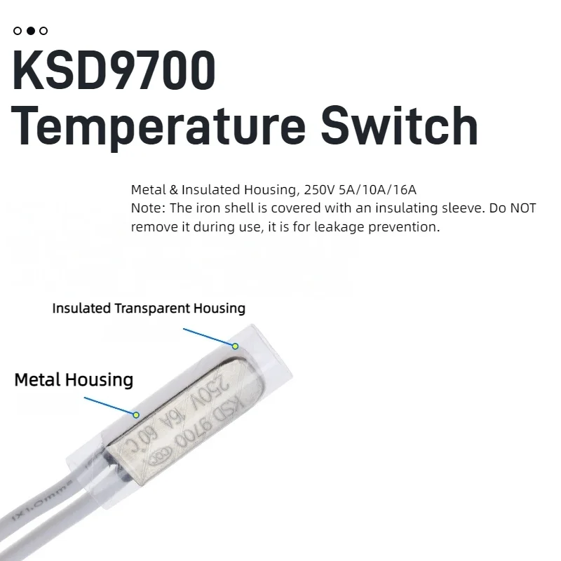 5pcs KSD9700 Thermal Protector Temperature Switch 40℃-152℃ 2A 3A 5A 10A 16A 250V Normally Open Normally Close Metal Ceramic Case
