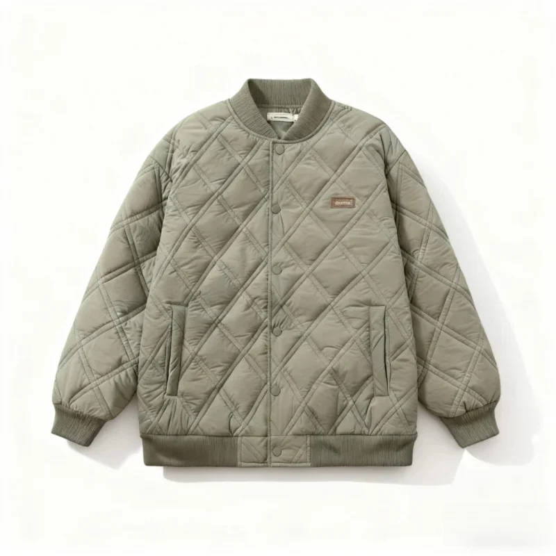 سترة مبطنة بالألماس عتيقة - صورة ظلية بيسبول بدون ياقة نمط ألماس عتيق #1