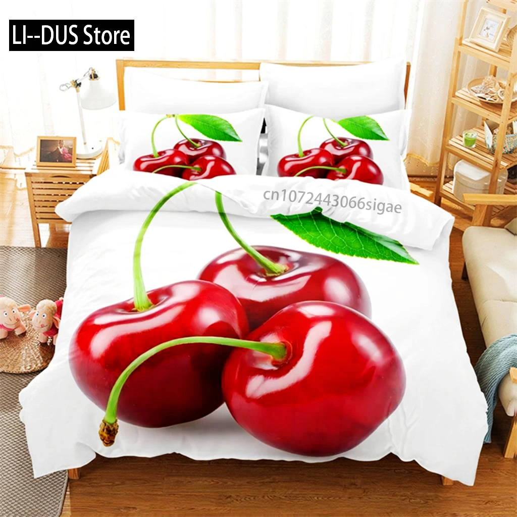 

Комплект постельного белья Red Cherry, пододеяльник, 3d постельное белье, цифровая печать, комплект постельного белья королевского размера, модный дизайн