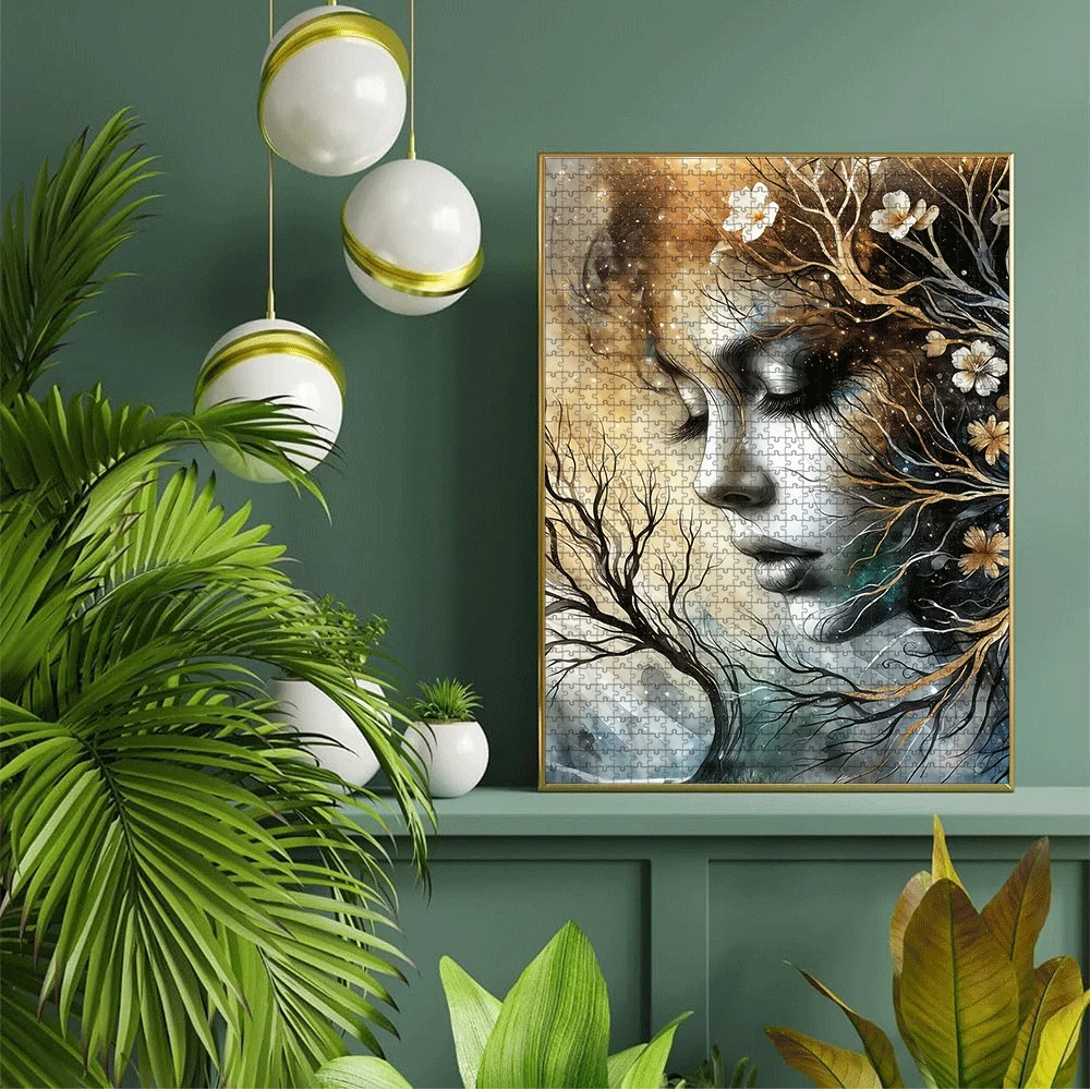 1000/500pcs -Inspired Cherry Blossom & Woman Face Jigsaw Puzzle - Large Adult Brain Teaser, Family Game Night, DIY Home Decor, view 6