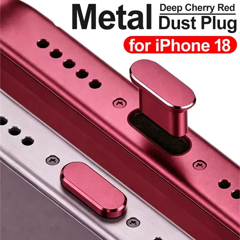 1-10PCs Dark Cherry Type C Dustplugs Charger Port Caps Anti-dust Cover Protectors Metal Dust Plug for IPhone 18 Pro Max 18PM