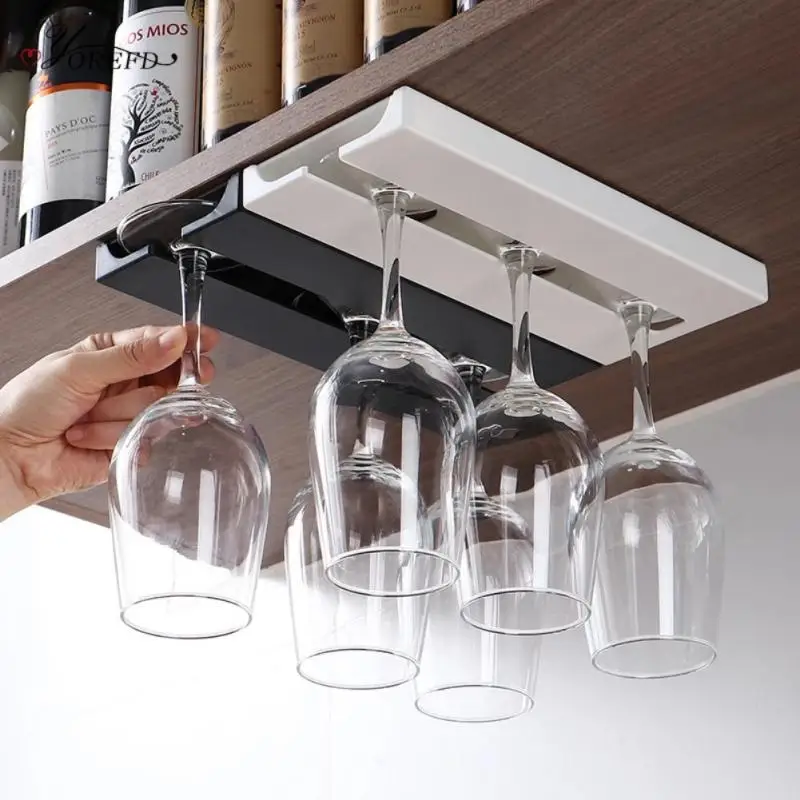 Hanging Glass Cup Rack Kitchen Accessories Wall Mount Wine Glasses Holder Stemware Classification Punch-free Cupboard Organizer