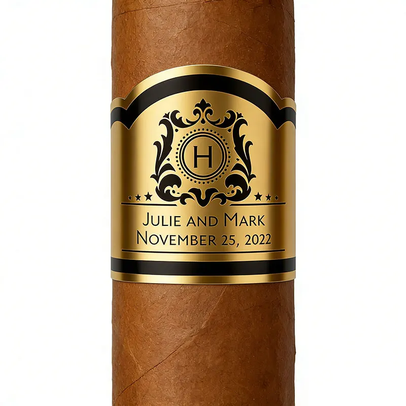 Custom Gold Foil Wedding Cigar Labels Stickers Personalized Cigar Wrappers Anniversary Favor Engagement Announcement Stickers