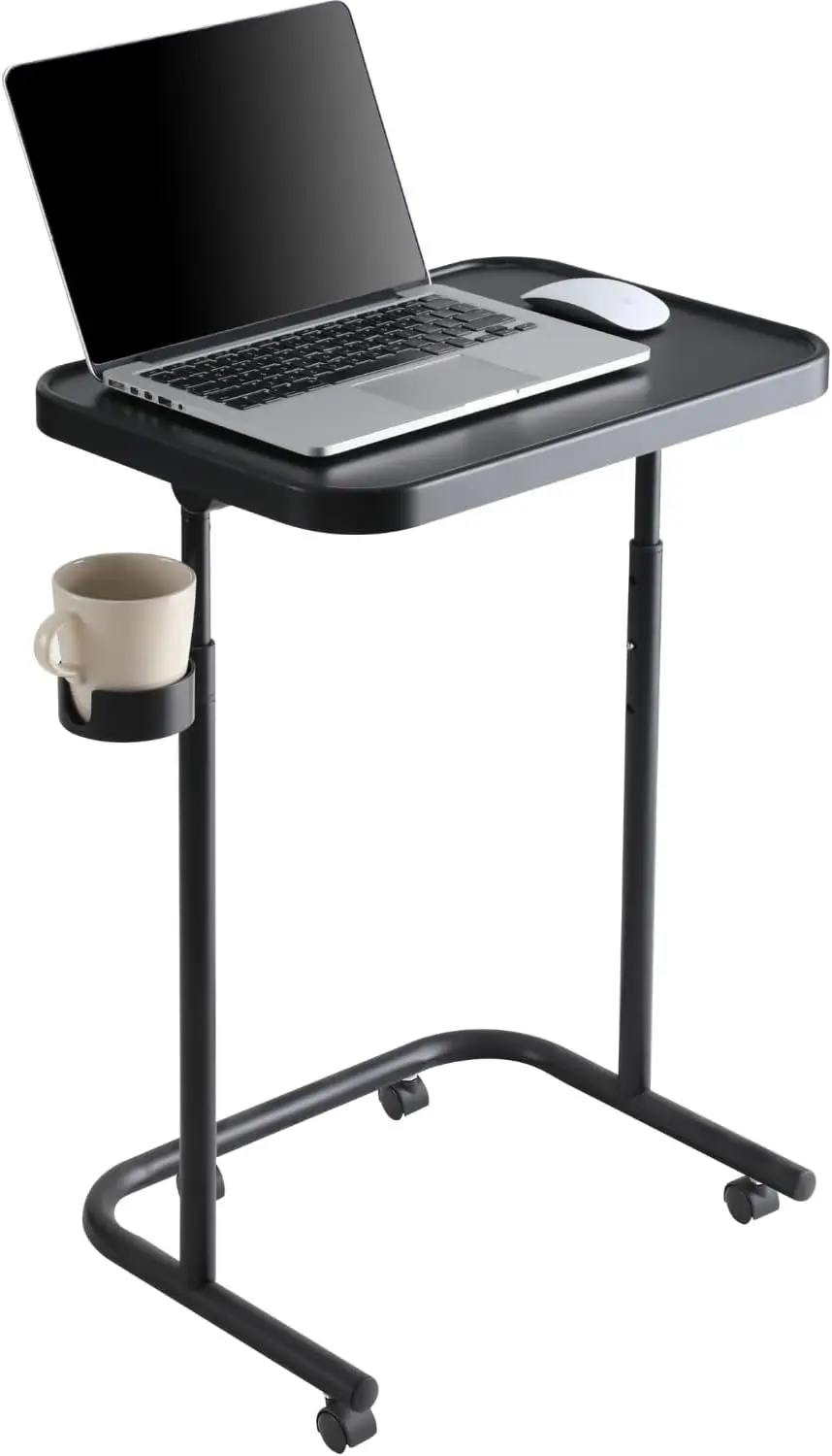 

Metal TV Tray with Wheels, Adjustable Side End Table, Folding Laptop Desk, 3 Heights, 0-90° Tilt, Over Bed & Sofa Stand