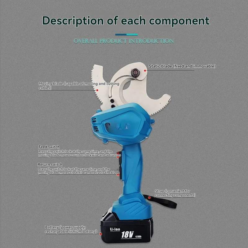18v Electric Ratchet Cable Cutting Machine 50mm/85mm Cable Gear Scissor Lightweight Rapid Cutting Pliers