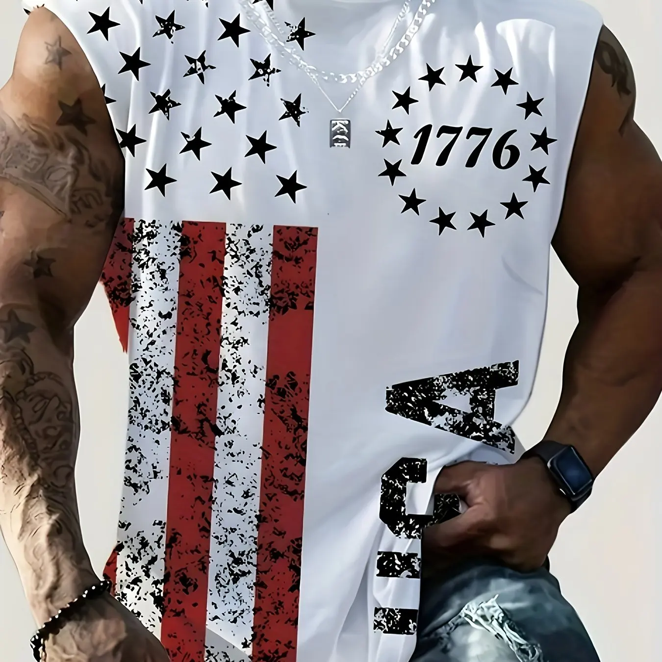 

USA Print Summer Quick Dry Moisture Wicking Breathable Vest, Sports Gym Bodybuilding Sleeveless Shirt for Running Training, Mens