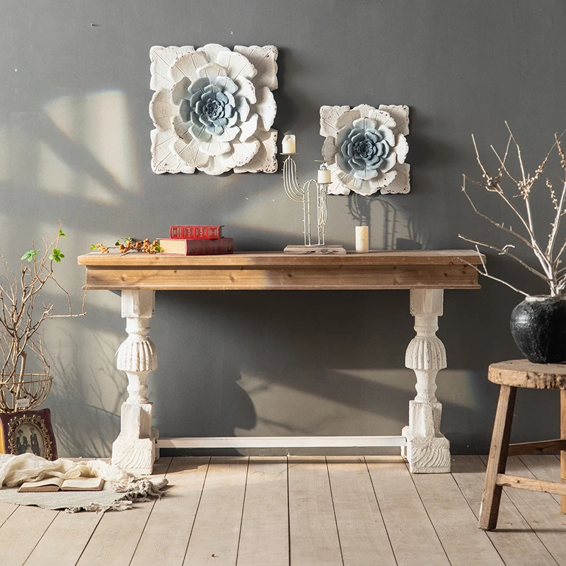 

American retro solid wood made old strips Entrance Wall strip table Entrance strip table Long strip table