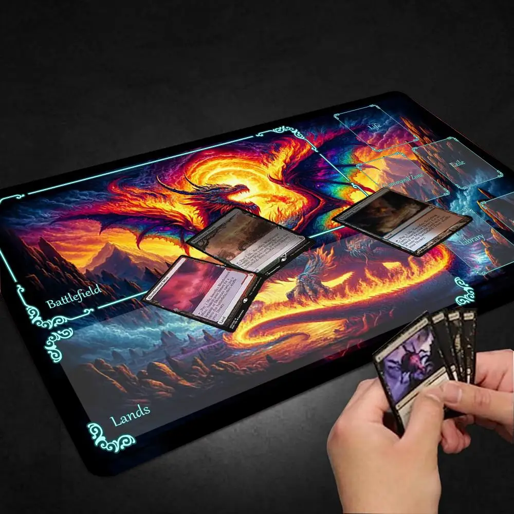 60x35cm Flying Dragon Design Playmat Trading Game Card Pad with Magic Area Anti-slip pads for Rune Battlefield Parties MTG TCG