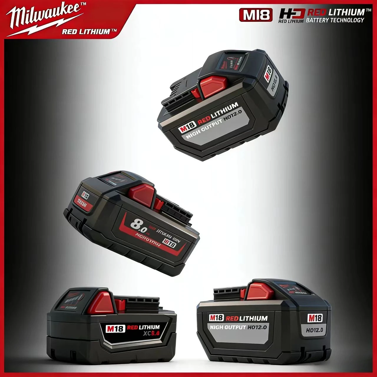 

Аккумулятор Milwaukee M18 12,0 Ач, совместимый с литиевыми батареями 18650 18В, все модели стабильны, взрывозащищены и долговечны.