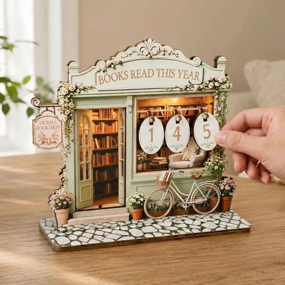 2D Flat Wooden Reading Tracker Vintage Book Calendar Reading Challenge Tracker Flip Tile Counter 999 Books Reading