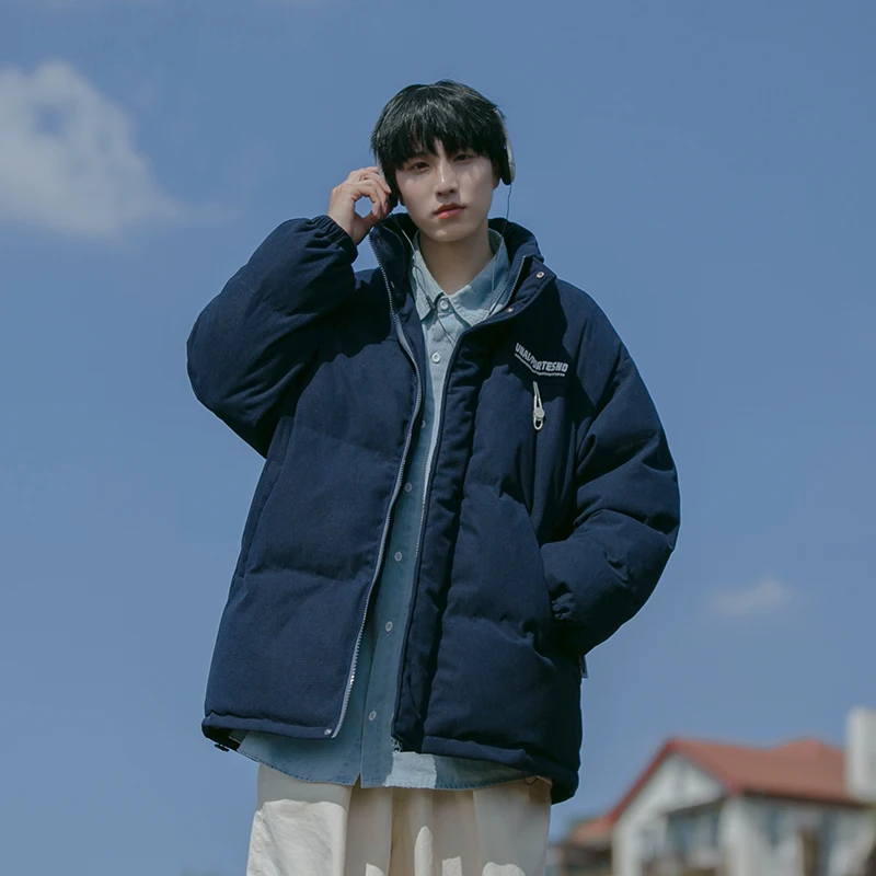 

American Retro Thiened Cotton Jaet Men's Winter Warm Outerwear y Sle Faionable Youth Culture Pure Color Zip...