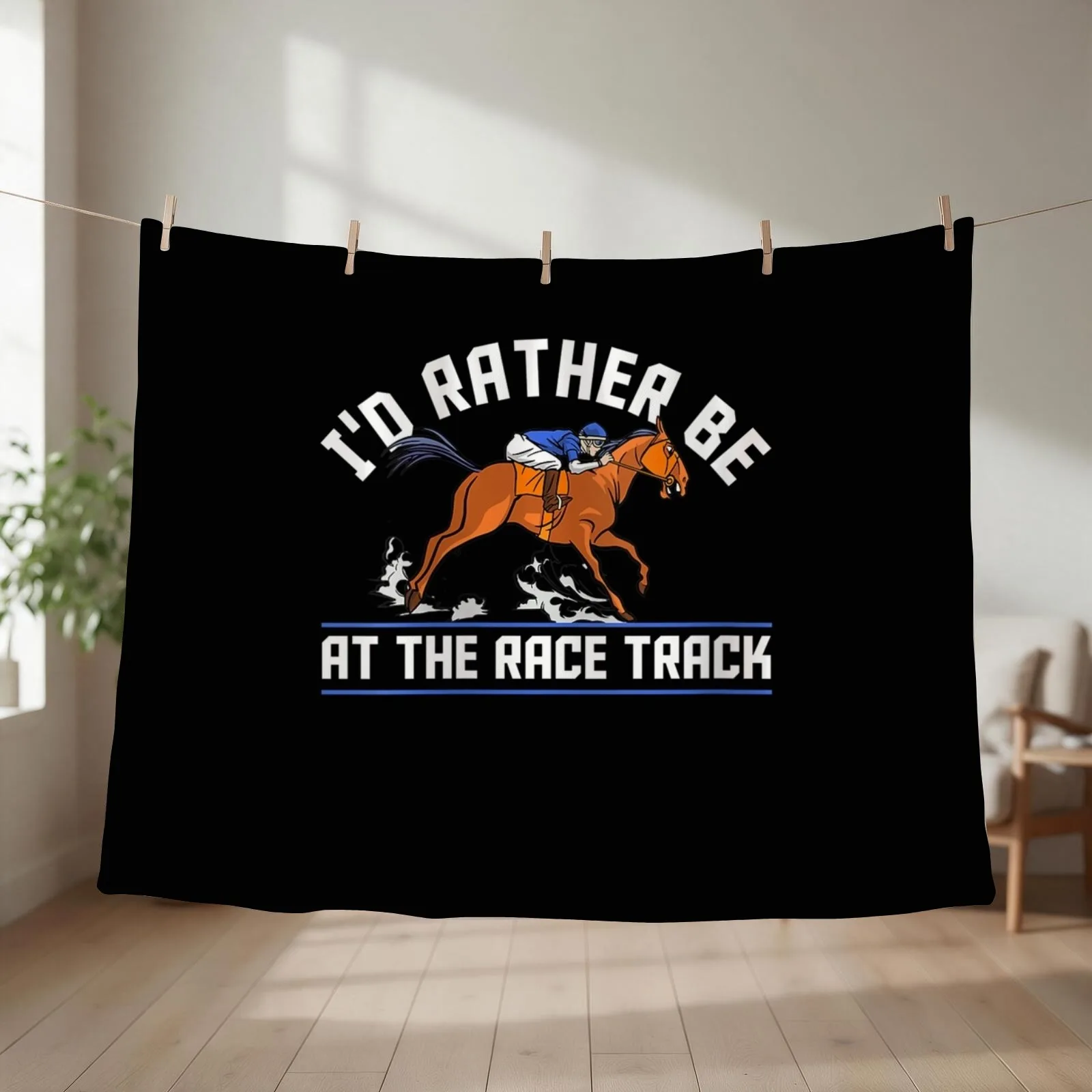 Id Rather Be At The Race Track Throw Blanket couch cozy soft plush fuzzy picnic outdoor blanket