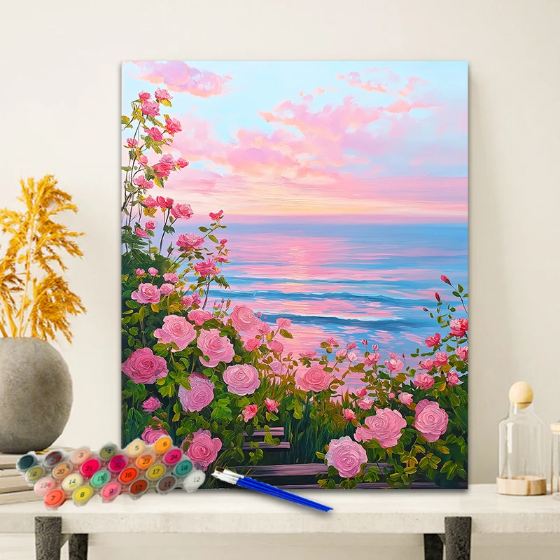 

Painting By Numbers Watercolor Flower Anniversary gift on Digital Painting Canvas Acrylic Paint Image Digital Coloring