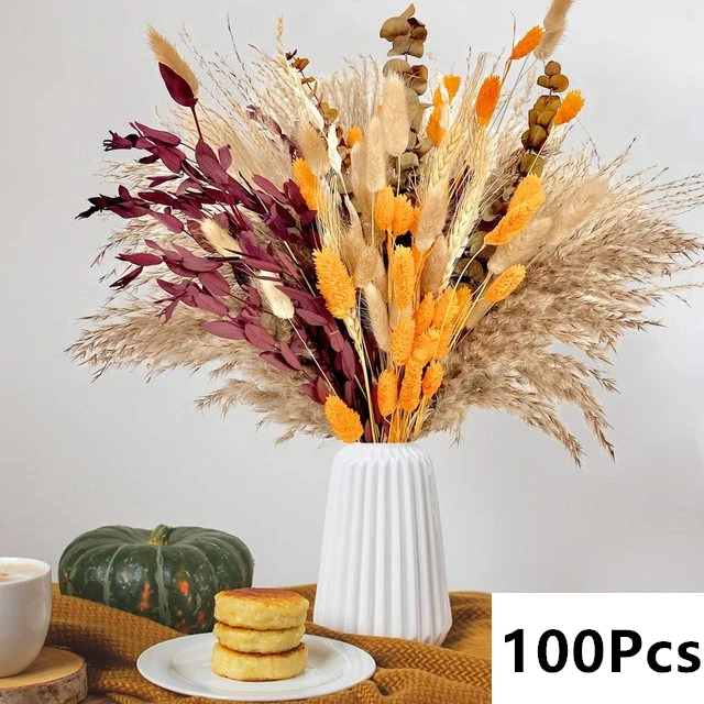 Natuurlijke Pampas Gedroogde Bloemen Boeket voor Boho Home Vaas Decor Bunny Konijn Staarten Gras Kunstbloem Bruiloft Decoratie