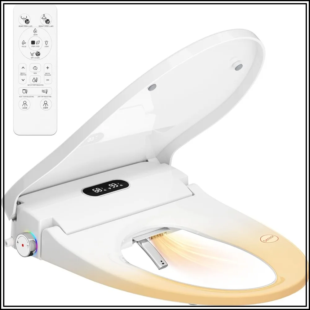 

Smart Bidet Seat with Dual User Memory, Instant Heat & Auto-Dry - Adjustable Heated Seat, Warm Water, Stainless Nozzles, Remote & Knob Control for Elongated Toilets