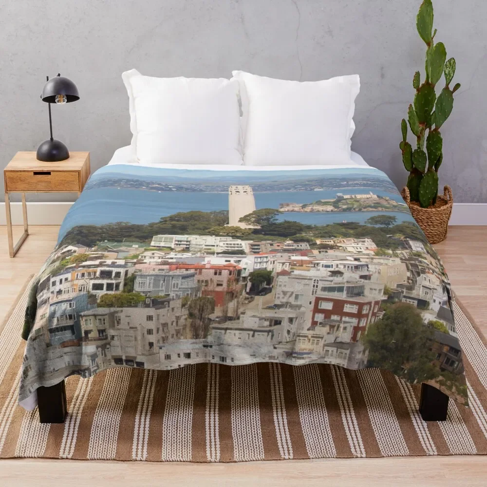 View of Telegraph Hill in San Francisco Throw Blanket Decorative Blankets Giant Sofa Blanket