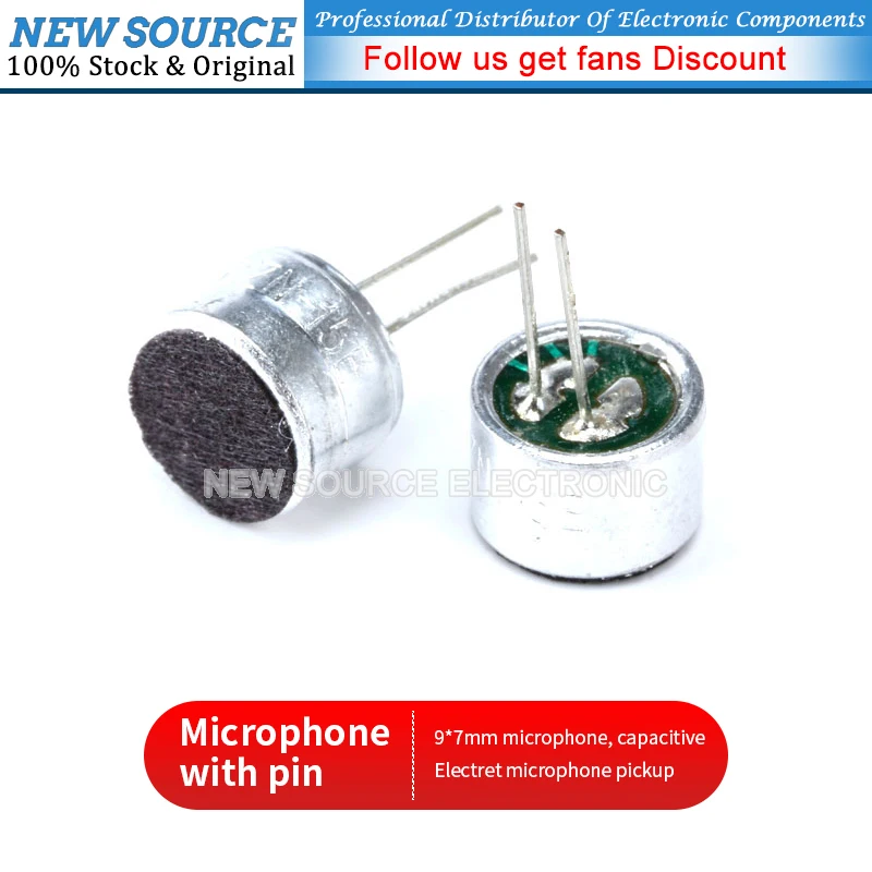 20Pcs/lot DIP Pin Microphone 9*7mm 9x7 Capacitive Electret Microphone Pickup MIC -50D