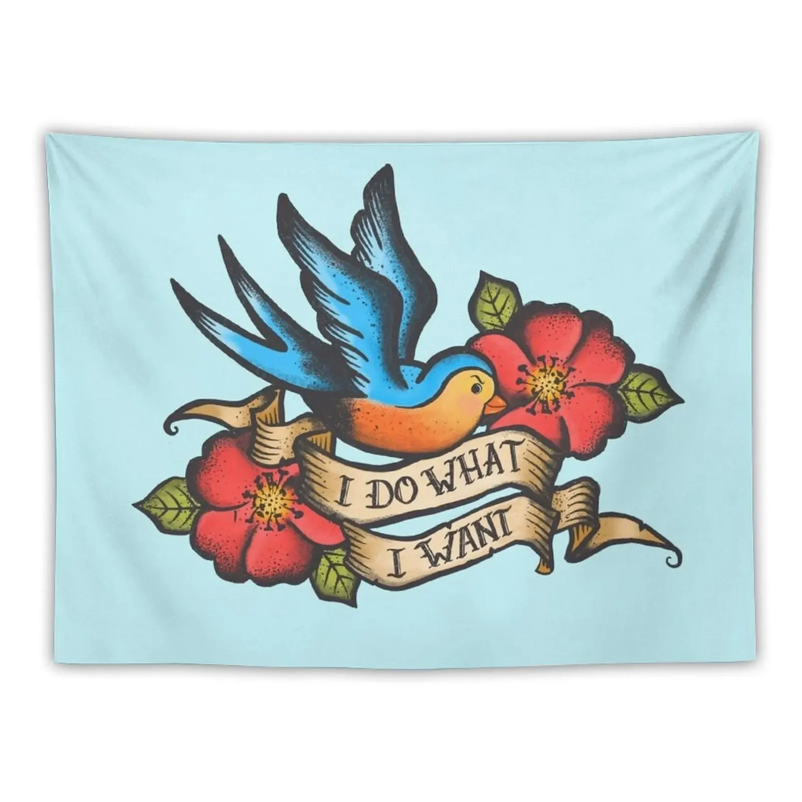 

I Do What I Want Vintage Bluebird And Rose Tattoo Tapestry Home Decorating Bedroom Organization And Decoration Tapestry