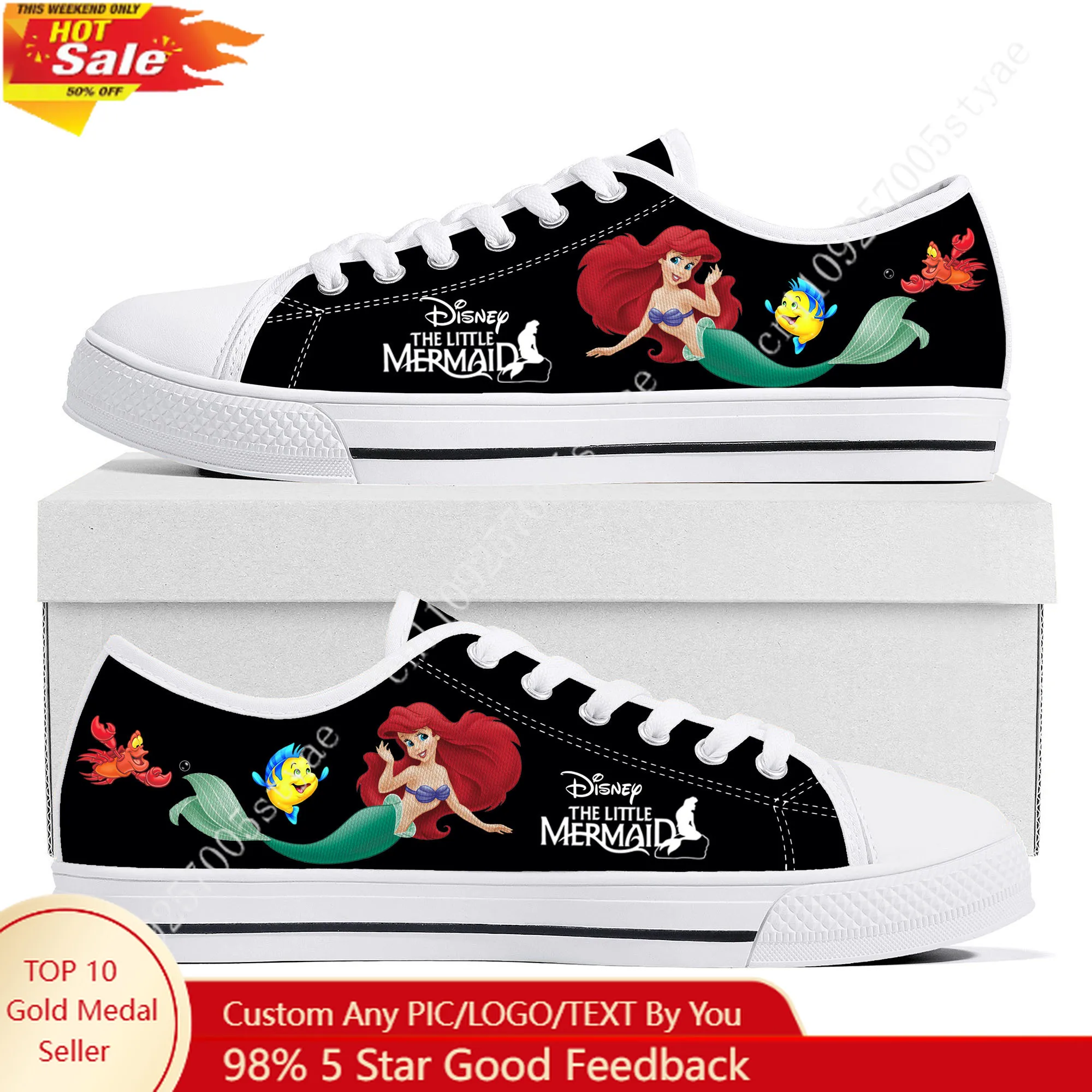 

Disney Ariel The Little Mermaid Low Top Lightweight Flat Sneakers Mens Womens Canvas Casual Shoes