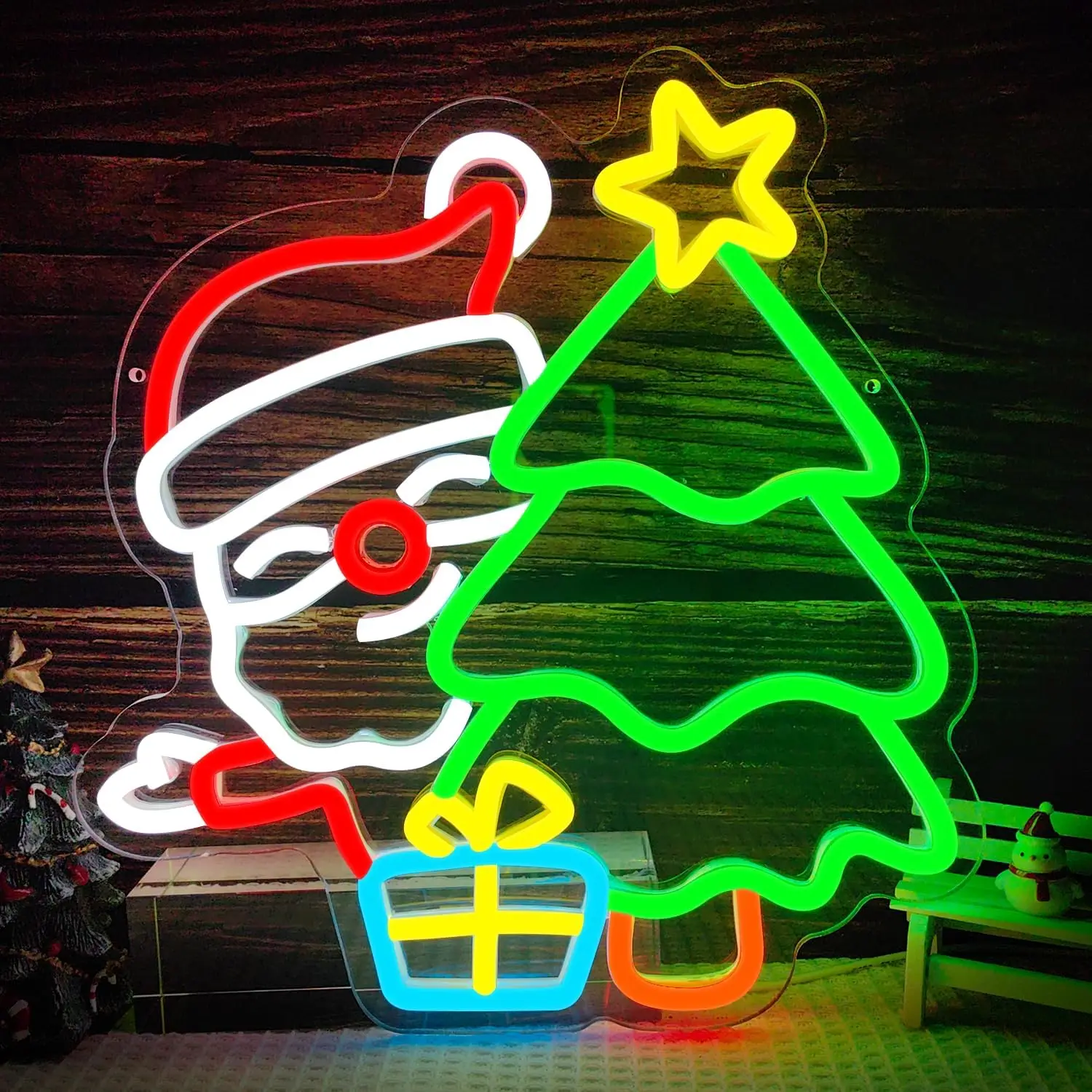 サンタネオンサイン調光可能クリスマスツリーネオンライトled窓用ホームパーティー寝室ダイニングルームリビングルーム装飾クリスマスギフト