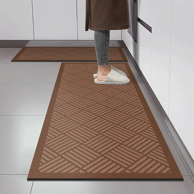 

Brown Long Strip Kitchen Floor Mat Pvc Leather Waterproof Nonslip Home Foot Mat Dirt-resistant Free Cleaning Balcony Sink Carpet