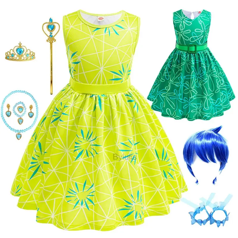 

Movie Inside Out Girls Children Cosplay Disgust Costume Halloween Carnival Party Joy Costumes Outfit Disguised Party Girls Dress