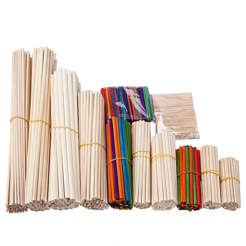 25-50pcs Round Wooden Stick For Craft Food Ice Lollies And Model Making Cake Dowel Kids DIY Building Model Tools 10/15/20/30cm