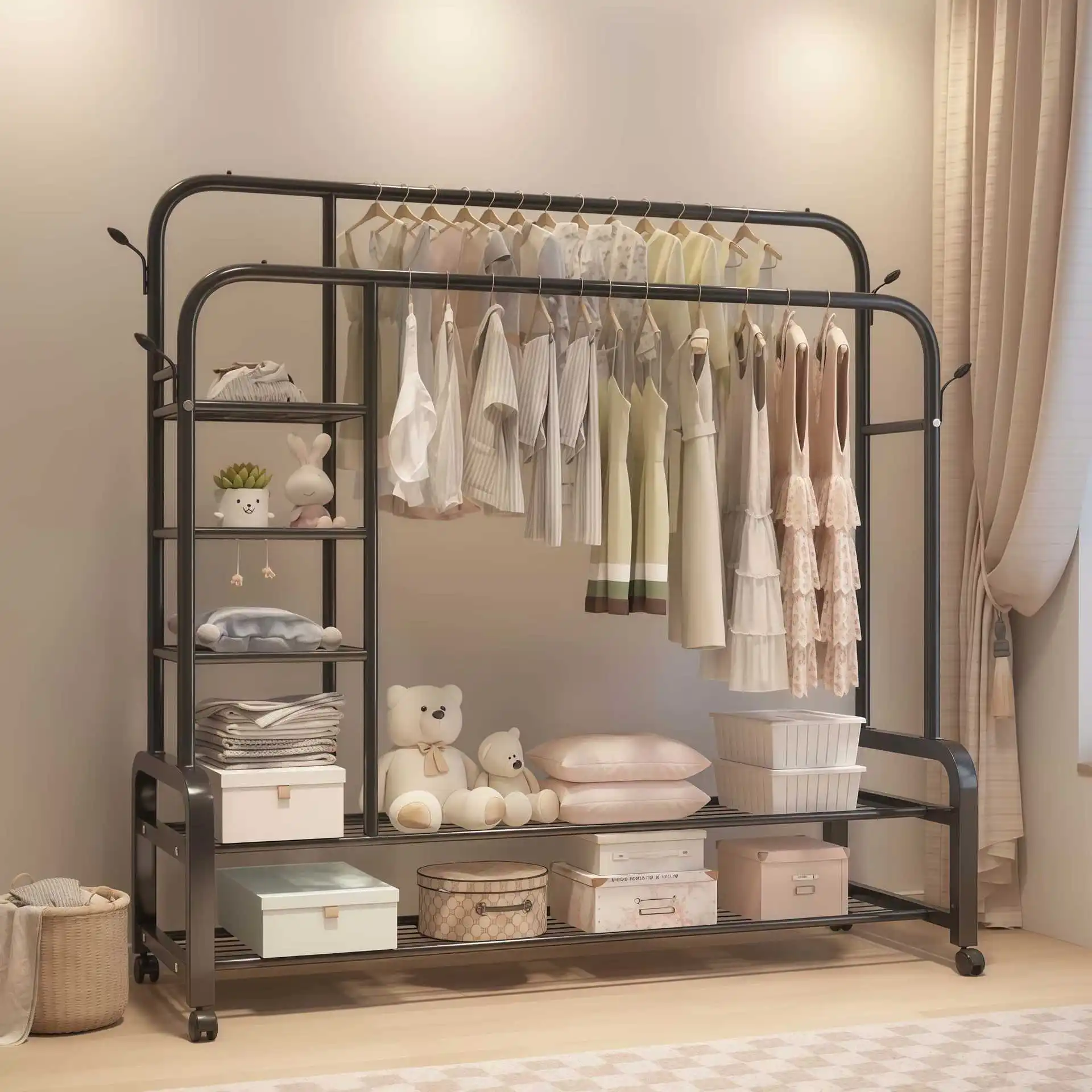 Top-Ranked Metal Coat Rack for Bedroom Living Room Durable Clothes Hanging Wheels for Bedding Bags Hats Laundry Use