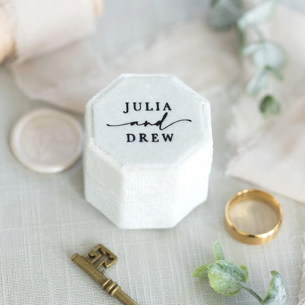 Gepersonaliseerde Bruiloft Fluwelen Ring Box Engagement Triple Slot Octagon Ring Box Moderne Bruiloft Decoratie 1/2/3 Slots Ring Box