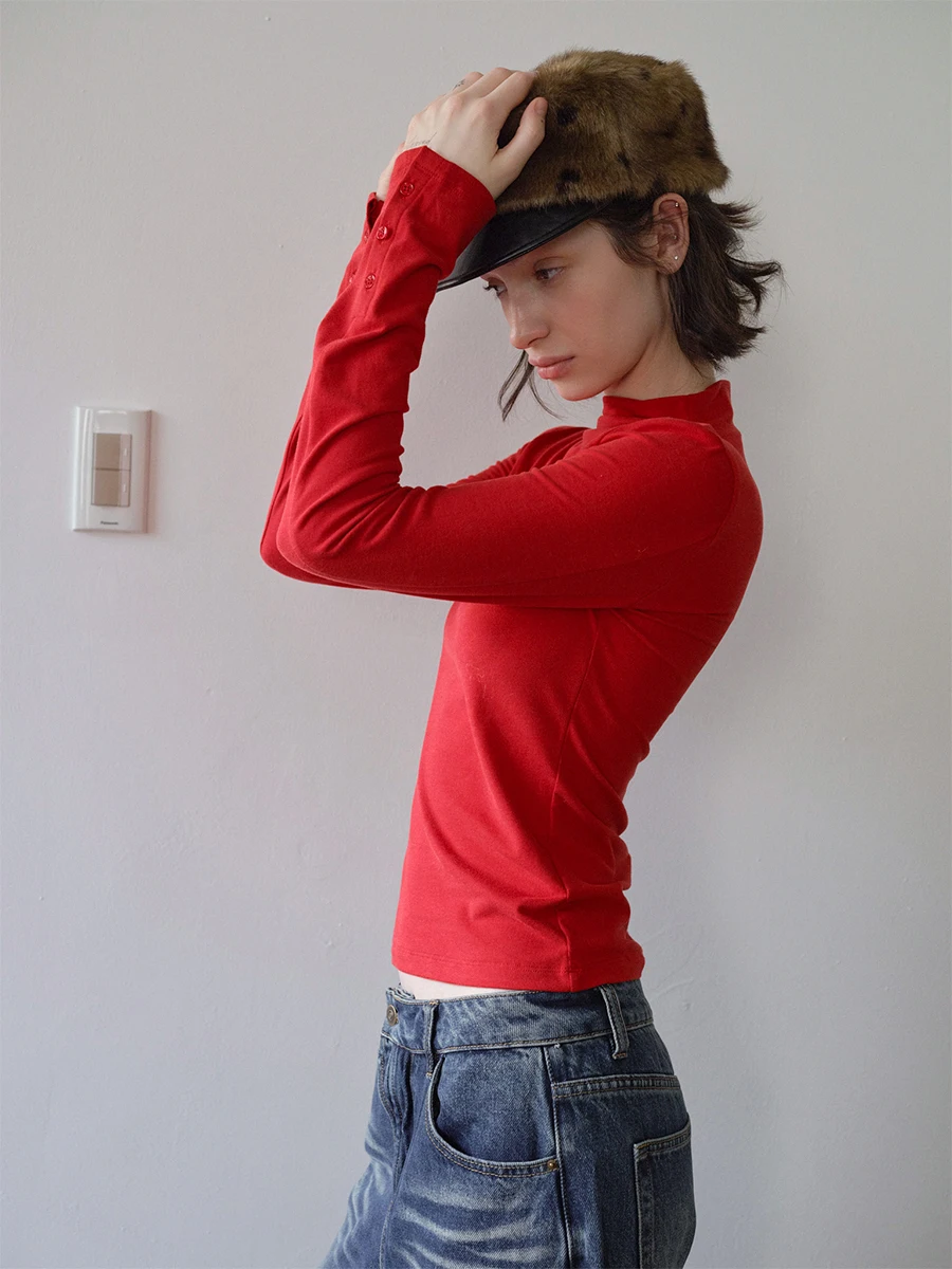 

Женская вязаная кофта DKZ с высоким воротником, облегающая, базовая, осенне-зимняя, новая, с пуговицами на манжетах