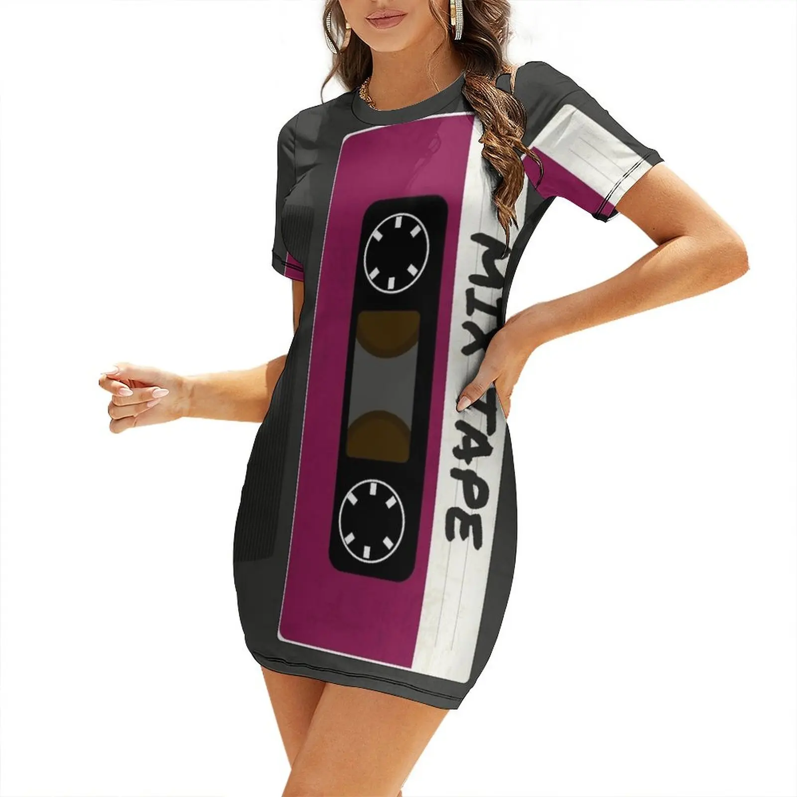 

Purple Mix Tape Short-Sleeved Dress Women long dress party dresses women Dress