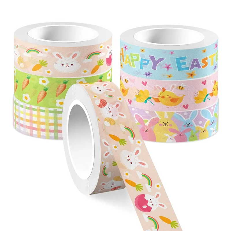 RMWIN-12 Pcs Easter Washi Tapes Set Easter Bunny Chick Gnom Pattern Masking Tape Easter Themed Decorative Tape