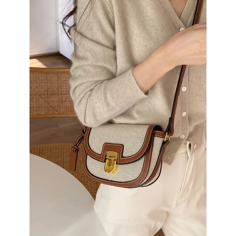 

small style color contrast single shoulder diagonal saddle bag retro everything armpit small bag woman