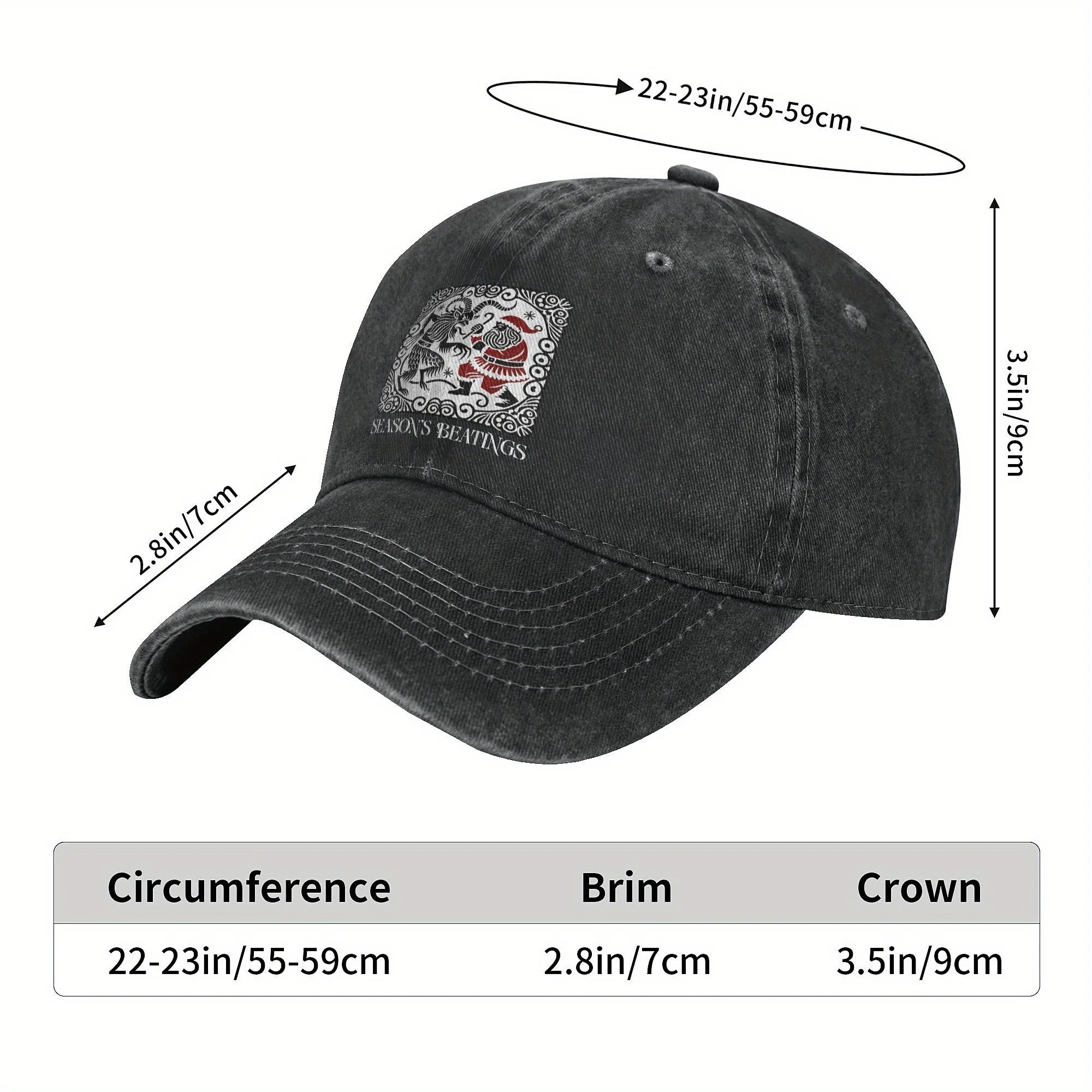 Krampus Vs Santa Season's Beatings Graphic Baseball Cap Polyester Distressed Vintage Casual Adjustable Cap