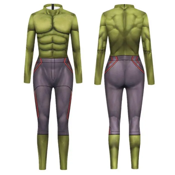 Disfraz de Cosplay para hombre y mujer, mono con estampado 3D de músculos verdes, mono Zentai para Halloween, Carnaval, vacaciones, ropa de fiesta, Catsuit