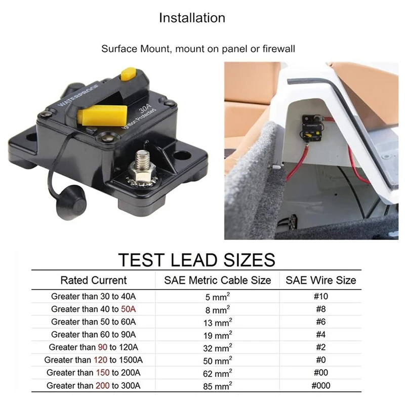 

Ведущий автоматический выключатель-30 А 12 В-48 В постоянного тока с ручным сбросом для троллингового двигателя Rv, морской лодки, транспортных средств, защита системы (30 А)