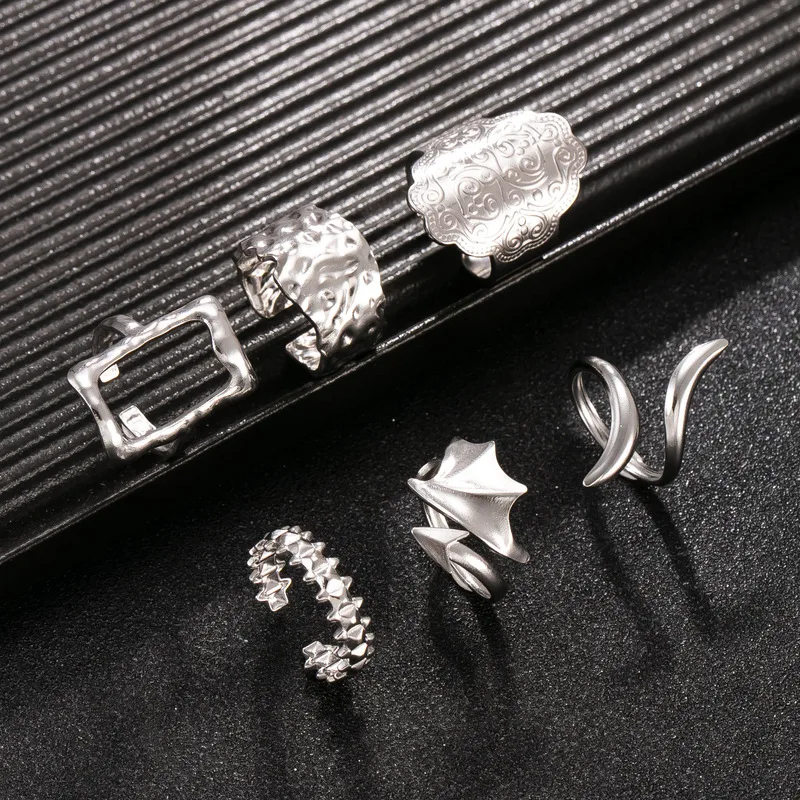 Stainless Steel Manta‑Ray Adjustable Open Ring 3D Animal Shape Punk Unique Single Finger Jewelry For Men Night Party