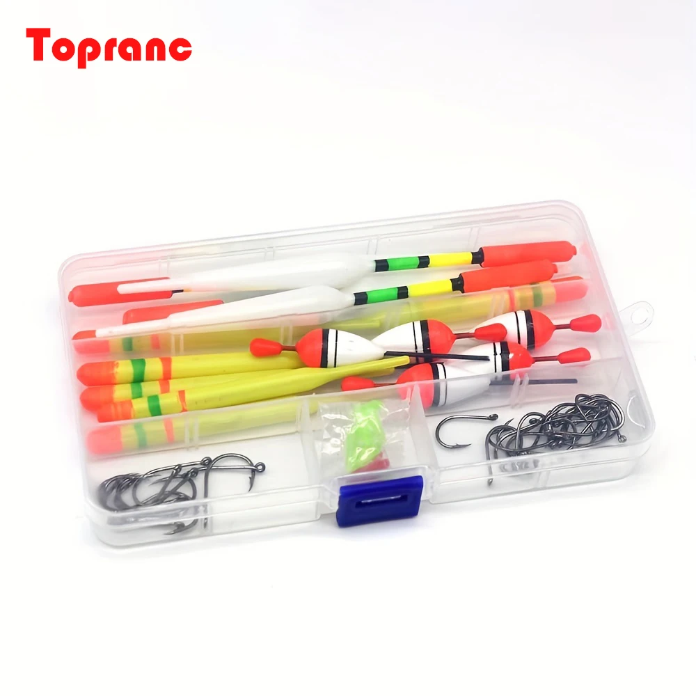 3 Size15 Pieces Vertical Fishing Float Buoy Rubbers Fishing Lures Kit + 30pcs Hooks Combo Box-Packed