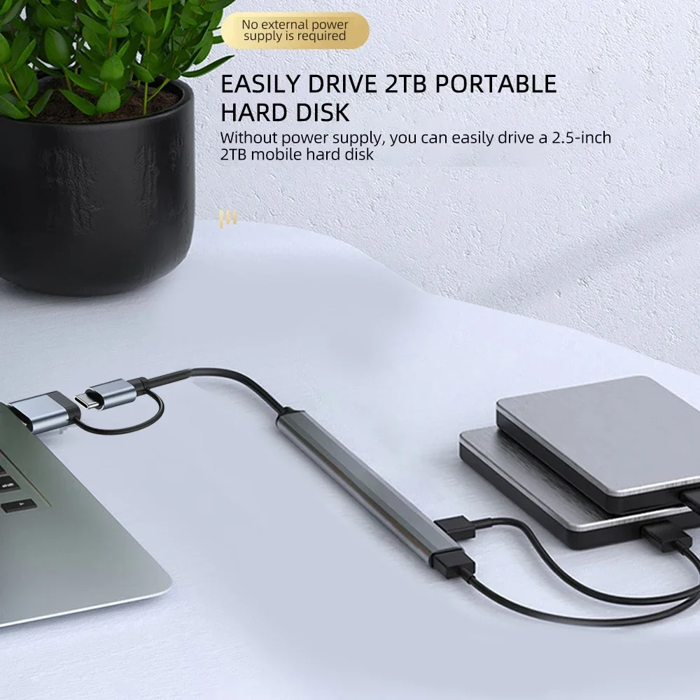 KEBIDUMEI 7 in 2 USB HUB USB 3.0 5Gbps High Speed Hub USB Expansion Splitter OTG Adapter Aluminium Alloy for PC Laptop Macbook
