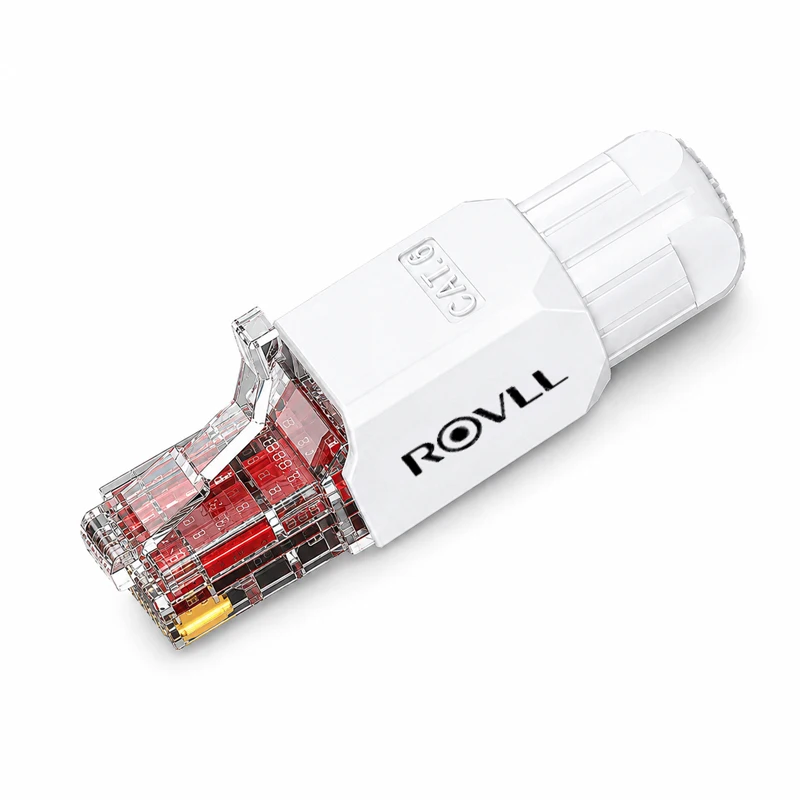 ROVLL Tool Free RJ45 CAT6 CAT6A UTP Modular Plug Connector 22AWG-24AWG for Stranded Solid LAN Network Cable Reusable Jack