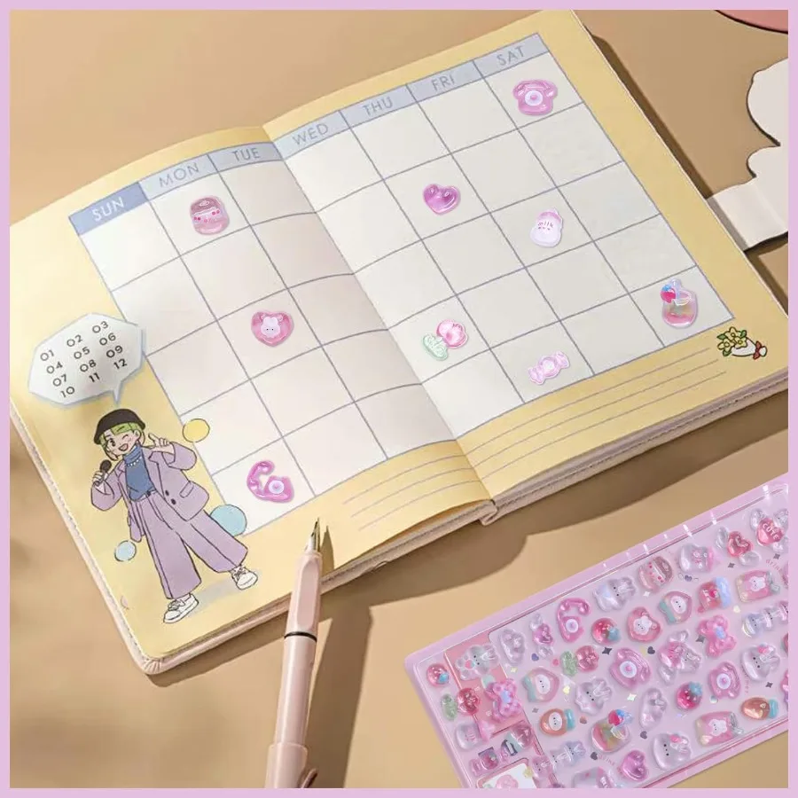 ملصقات منتفخة على شكل أرنب وردي لطيف ثلاثية الأبعاد - ملصقات كاواي صغيرة منتفخة قابلة لإعادة الاستخدام لسجلات القصاصات والمجلات وأجهزة الكمبيوتر المحمولة والهاتف C